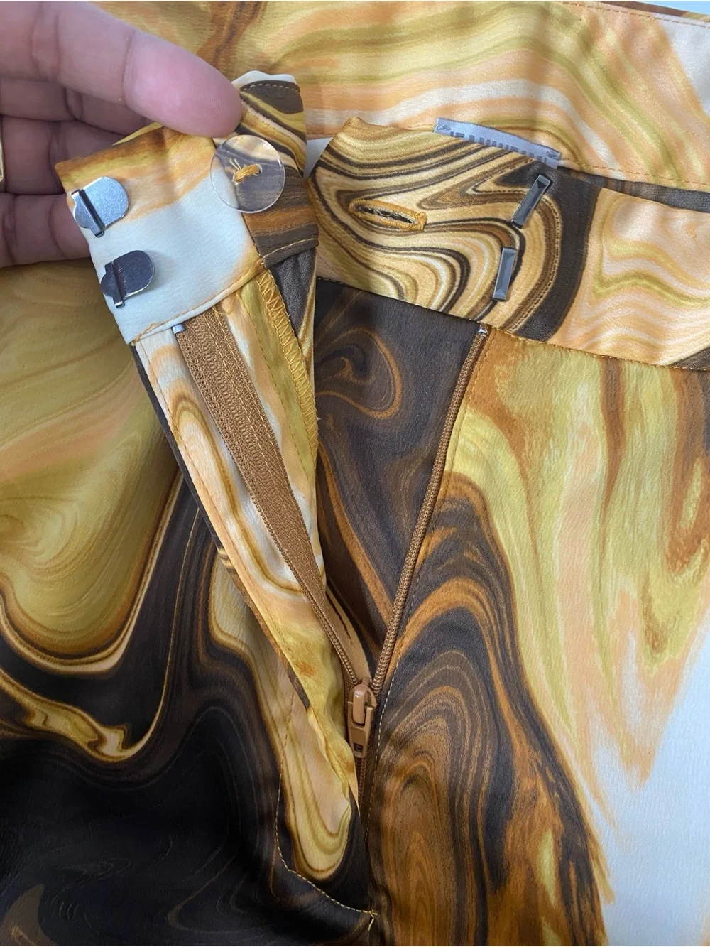 Jeannie Mai x INC Marble Print Wide Leg Pants Brown Gold Retro Y2K‎ Size 12